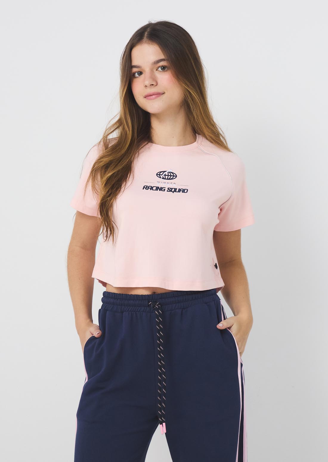 Camiseta palo de rosa con sesgos lurex para jóvenes