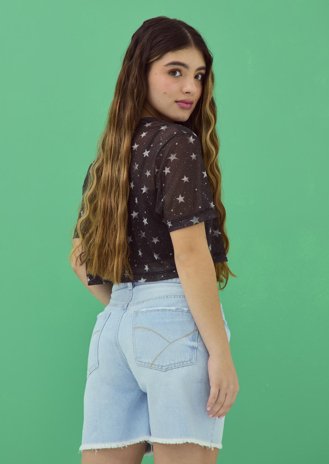 Camiseta negra en malla full print para jóvenes