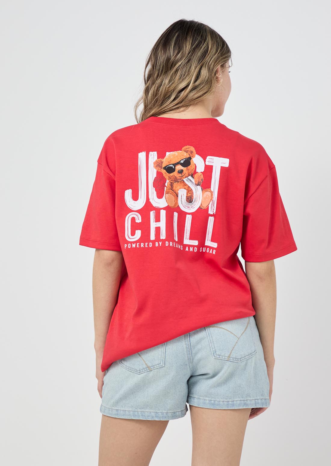 Camiseta oversize rojo estampada para jóvenes