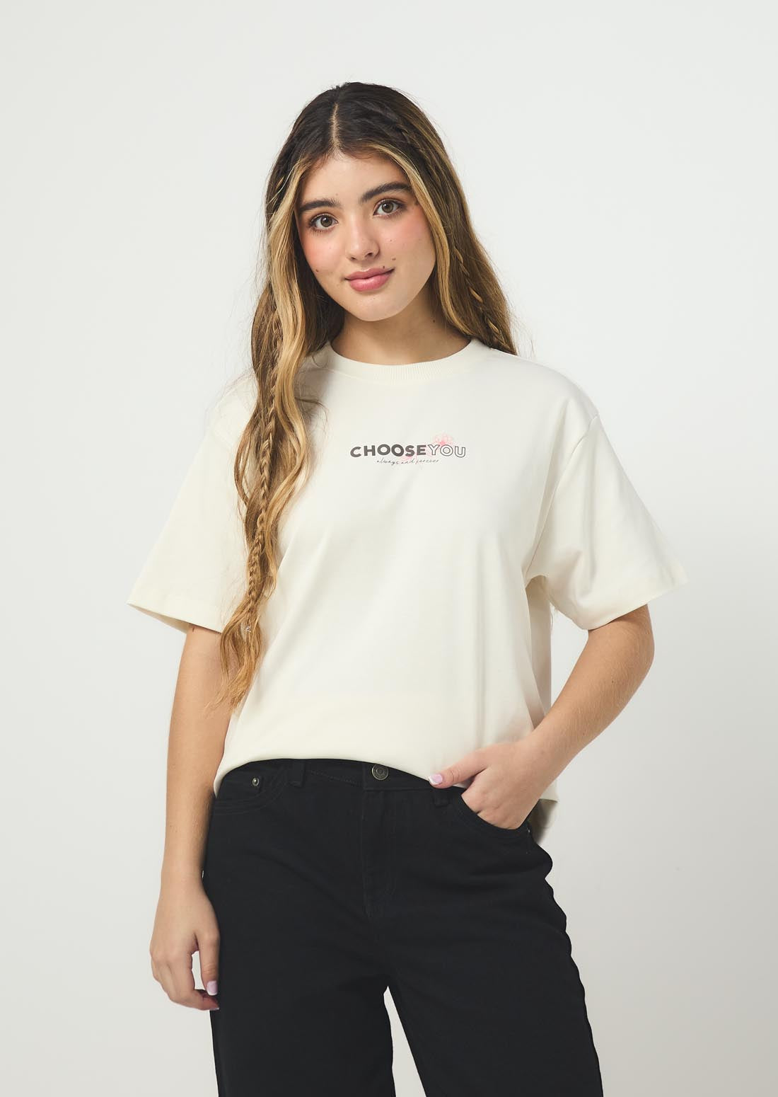 Camiseta marfil estampado en ambas caras para jóvenes