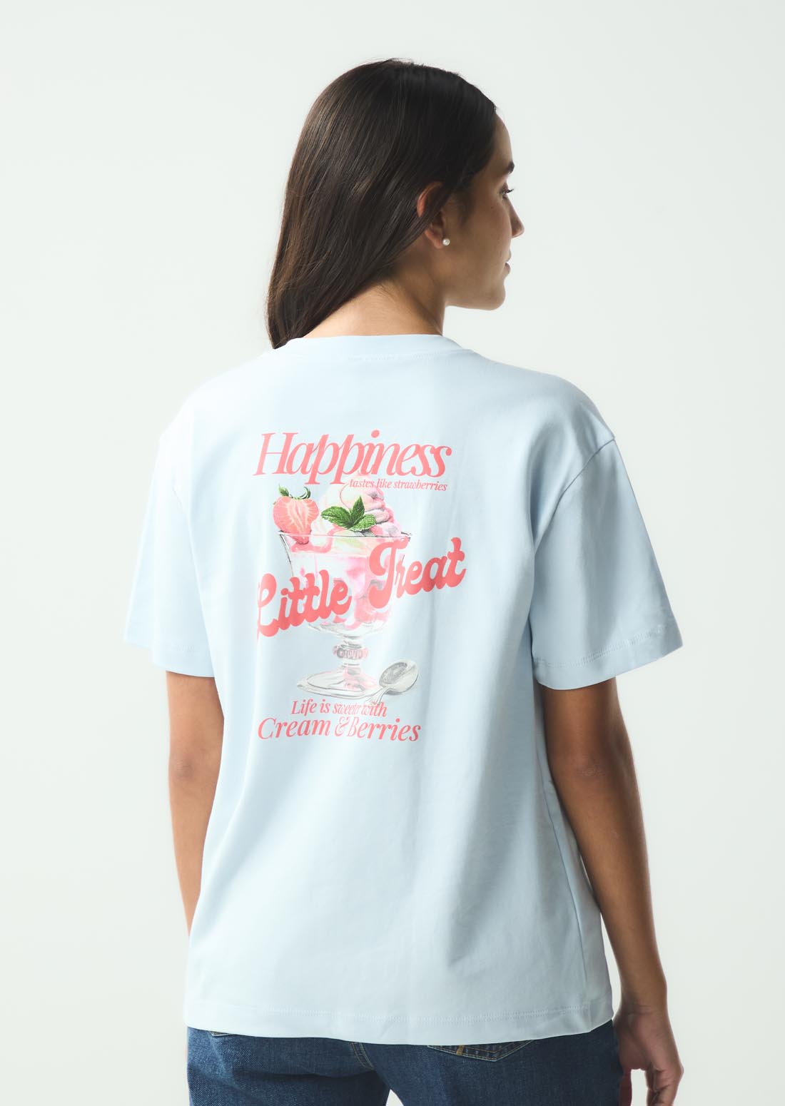 Camiseta azul claro frente estampado para jóvenes