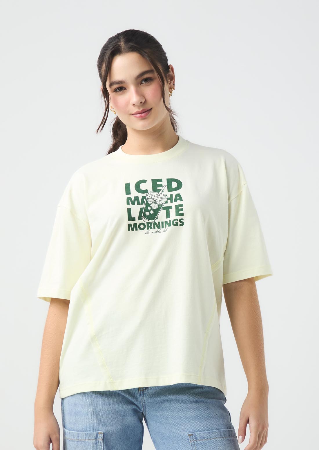 Camiseta oversize amarillo pastel estampada para jóvenes