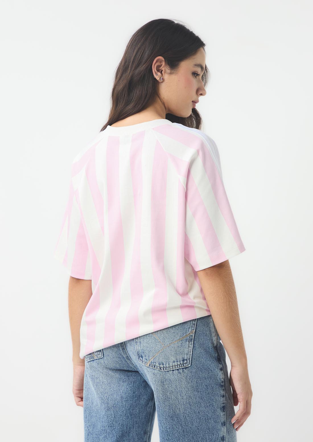 Camiseta oversize rosa pastel a rayas para jóvenes