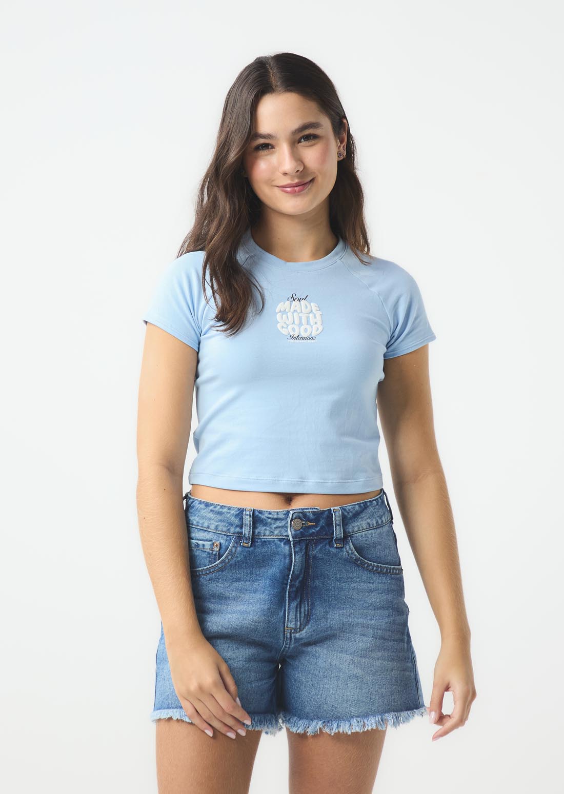 Camiseta azul claro con manga ranglán para jóvenes