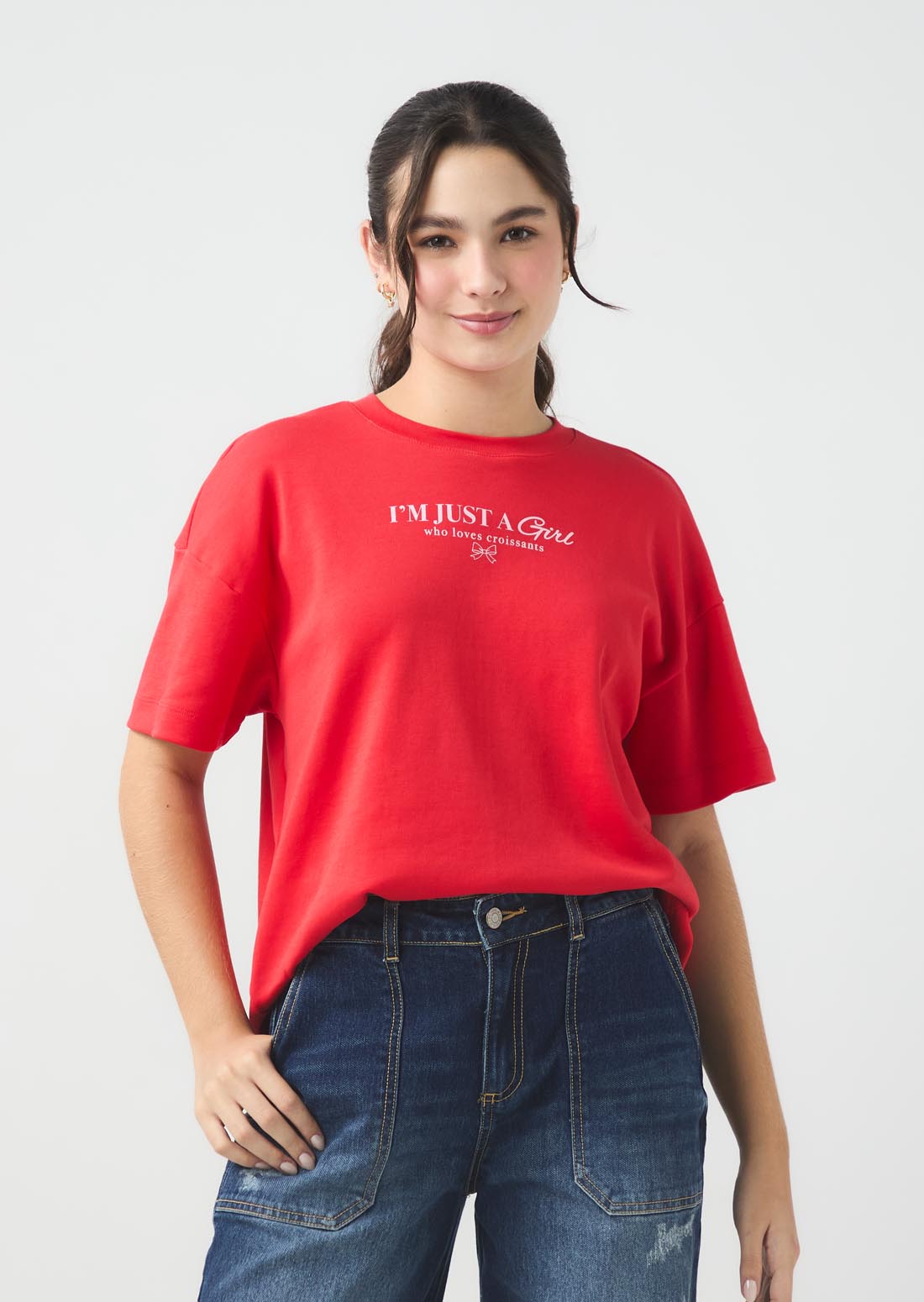 Camiseta oversize roja de manga corta para jóvenes