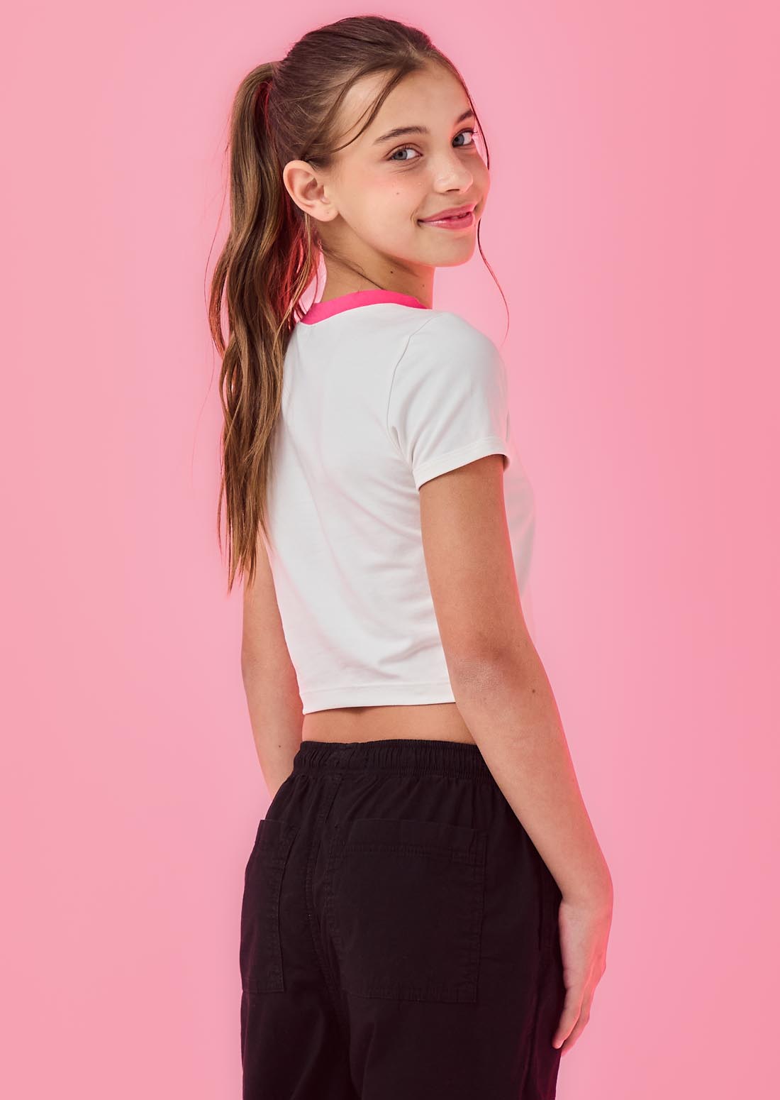 Camiseta marfil en contraste para niñas