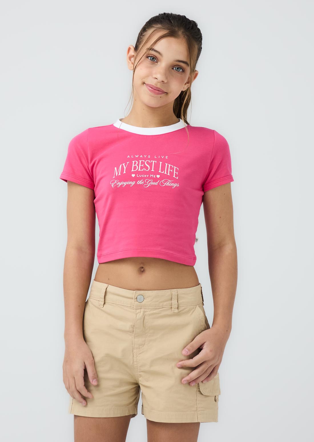 Camiseta rosa oscuro en contraste para niñas