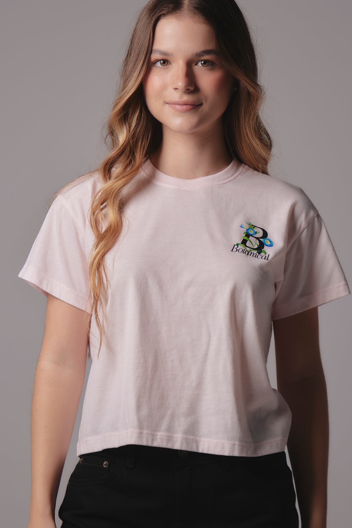 Camiseta rosa claro estampado punto corazón para jóvenes
