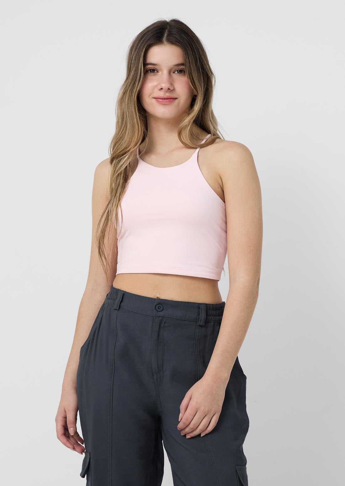 Camiseta palo de rosa de tiras y básica para jóvenes