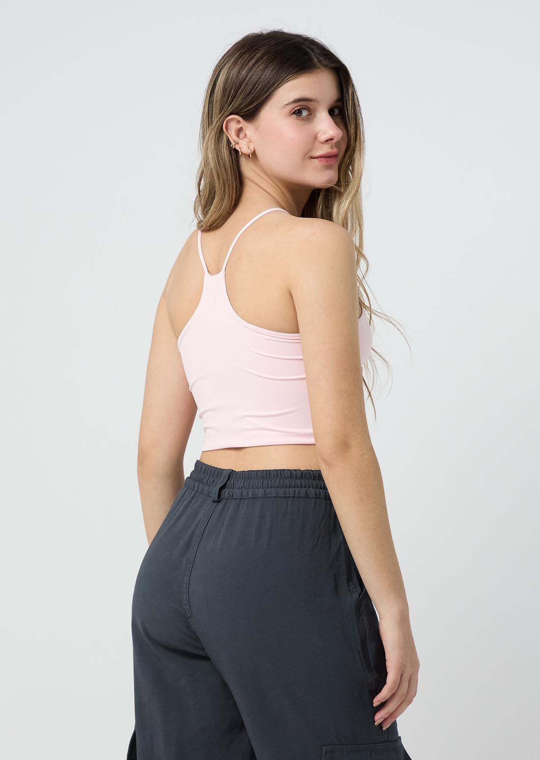 Camiseta palo de rosa de tiras y básica para jóvenes