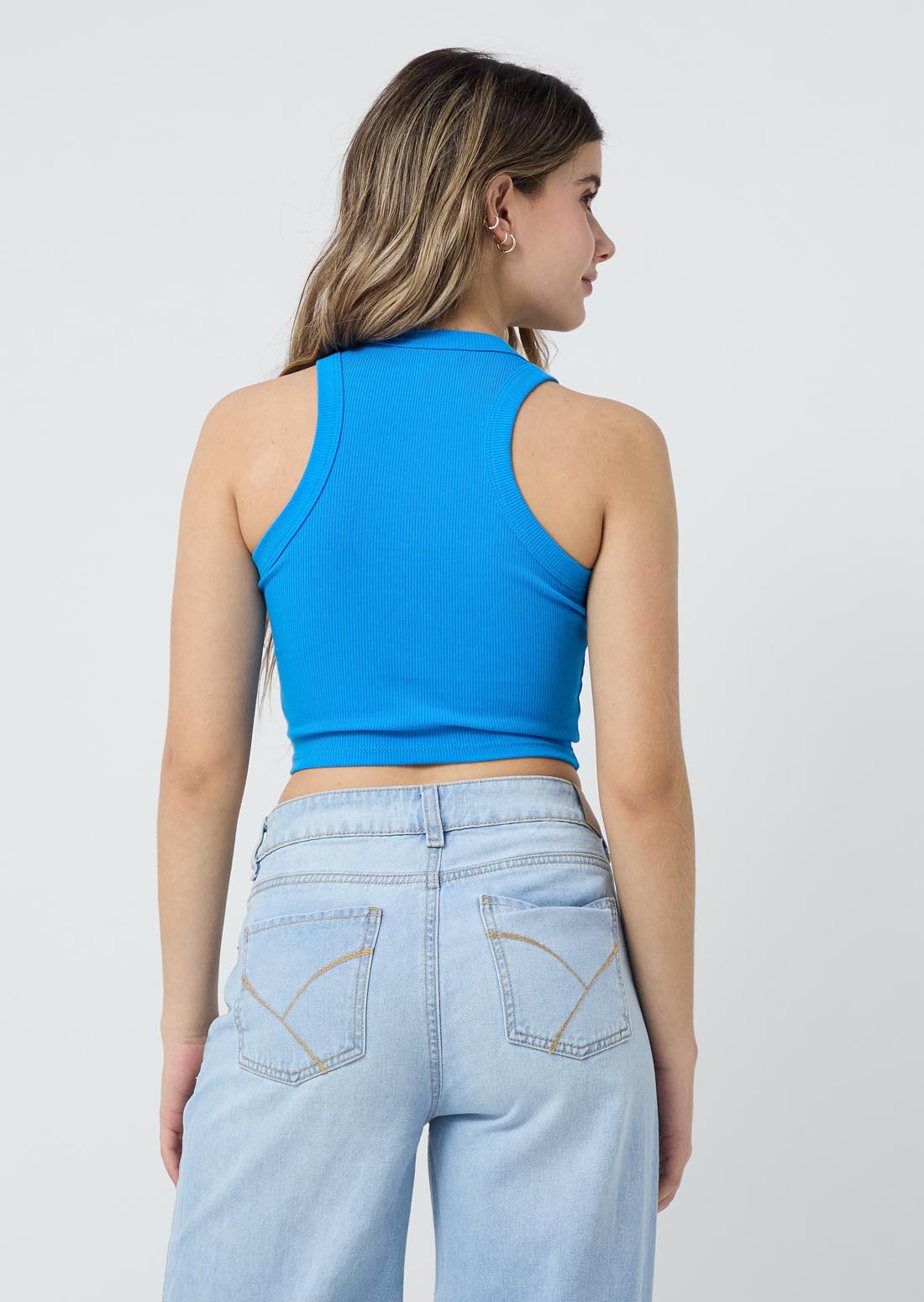 Camiseta en rib azul eléctrico fondo entero para jóvenes