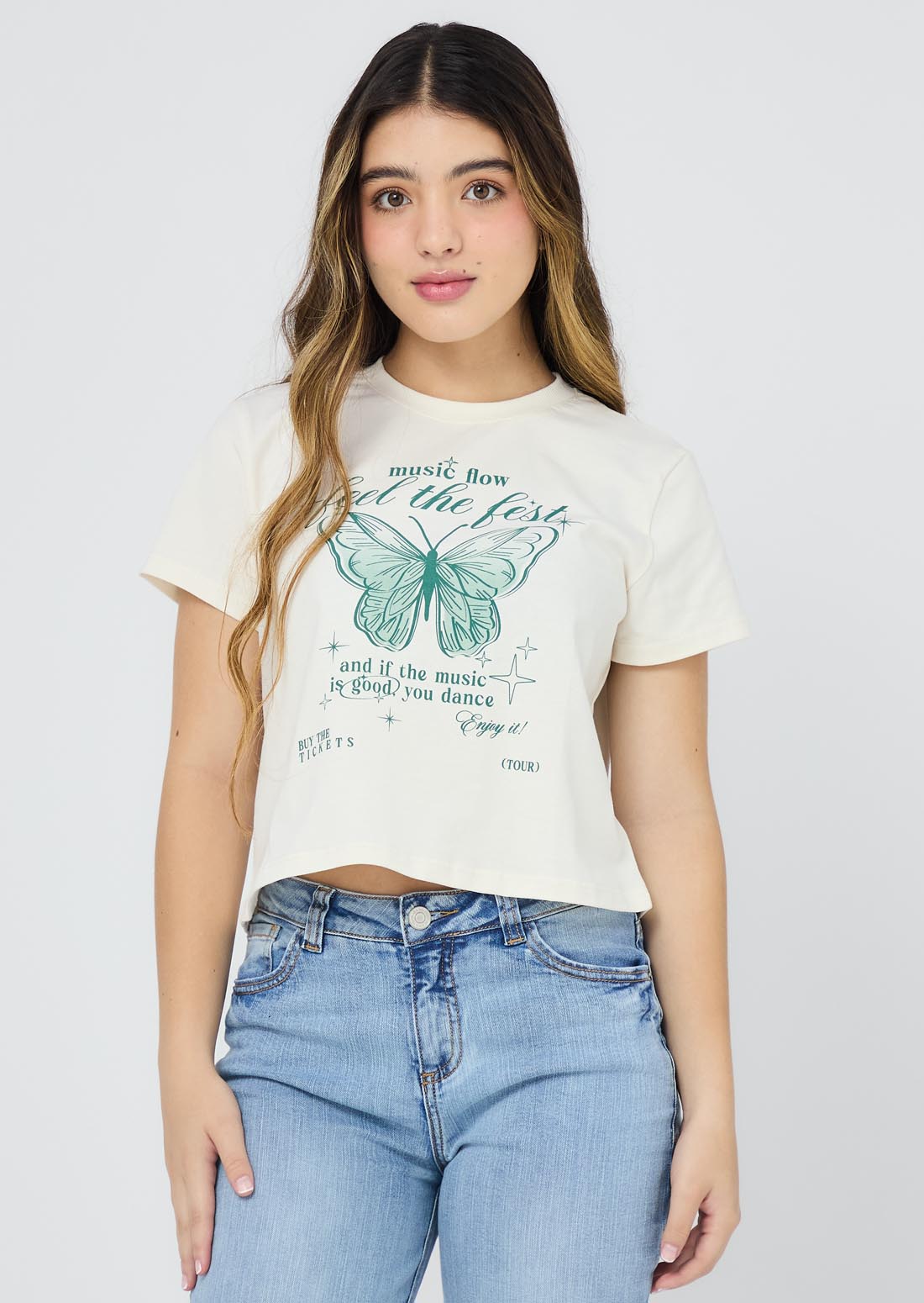 Camiseta marfil estampada para jóvenes