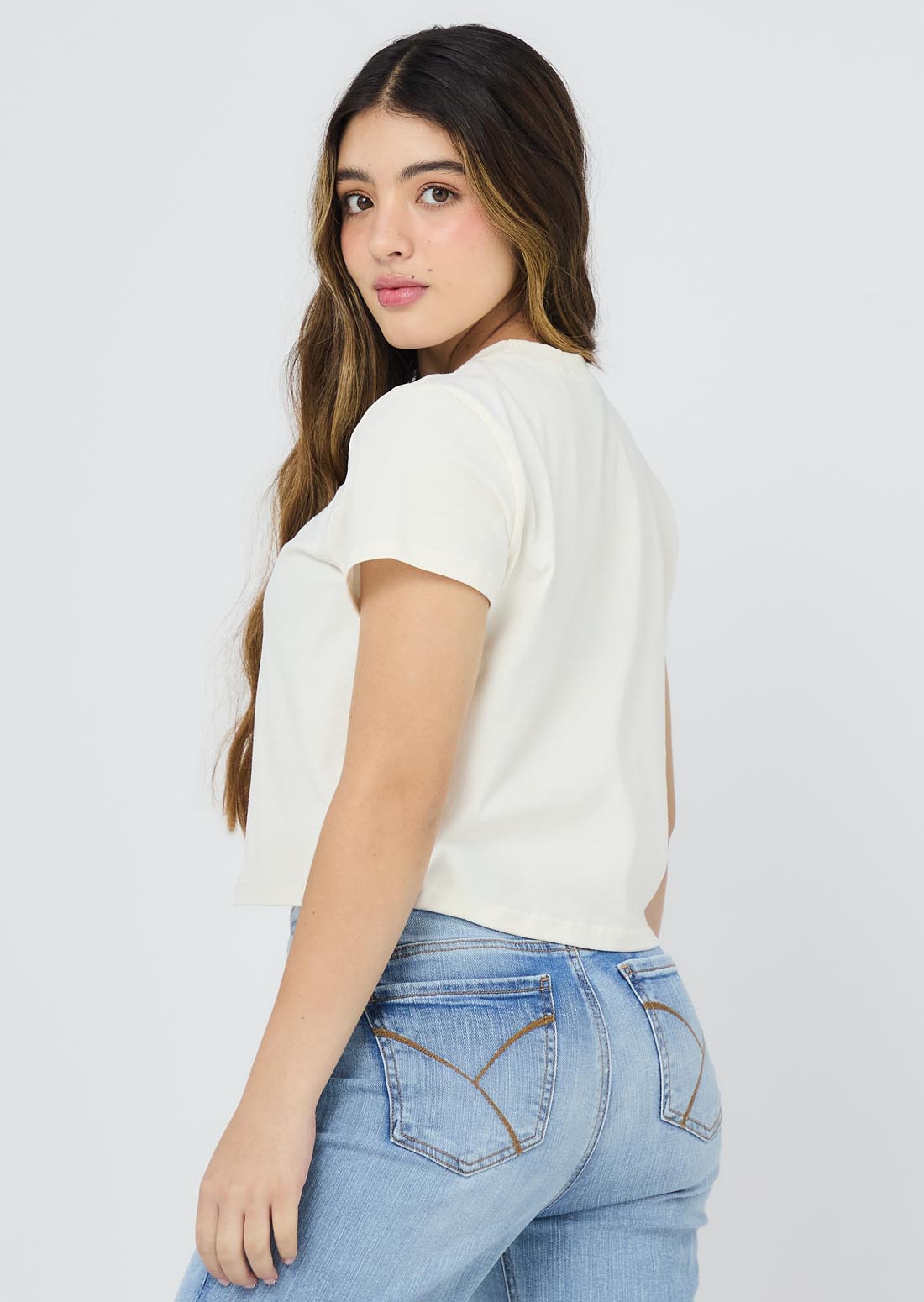 Camiseta marfil estampada para jóvenes