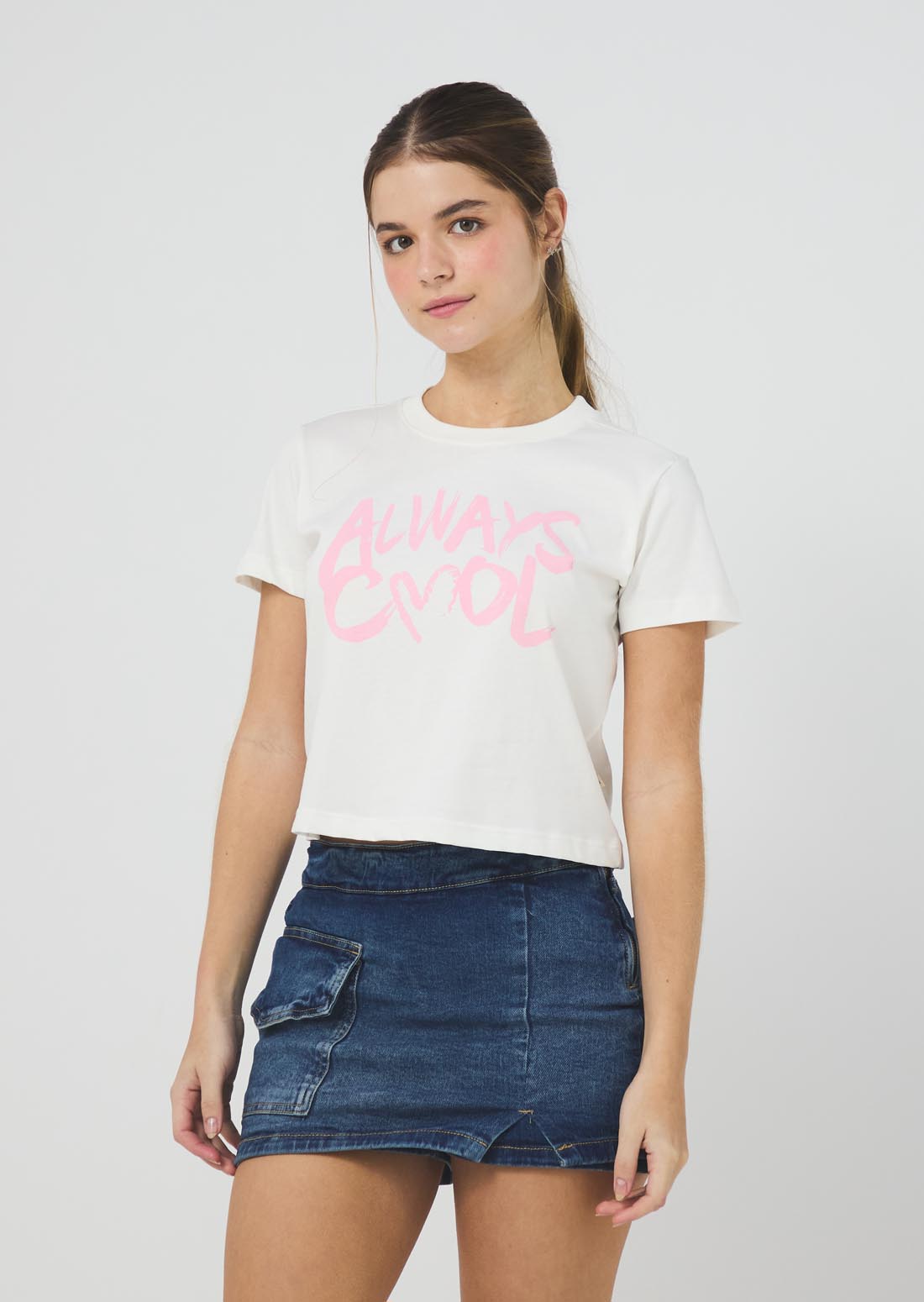 Camiseta marfil con frente estampado para niñas