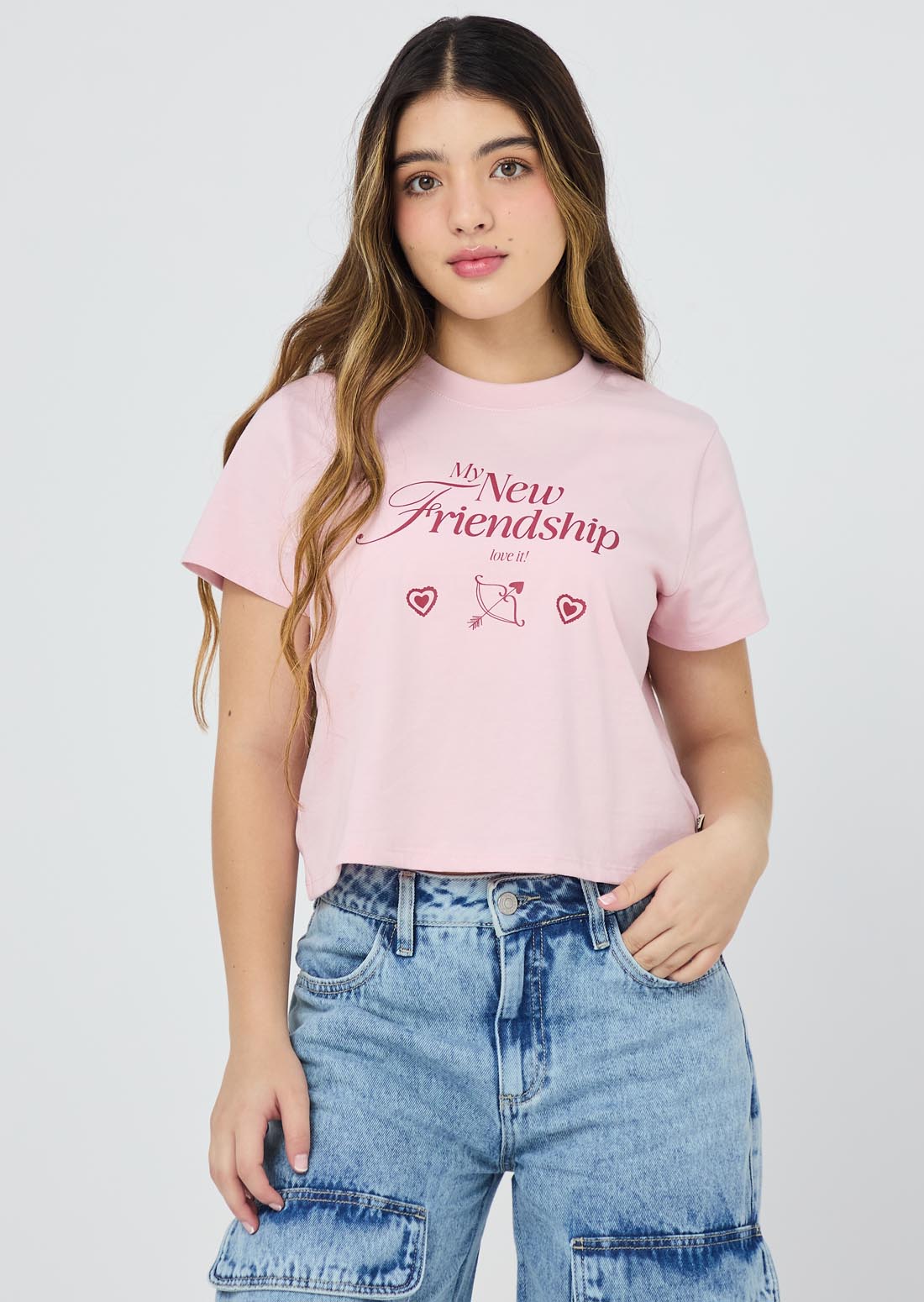 Camiseta palo de rosa estampada para jóvenes