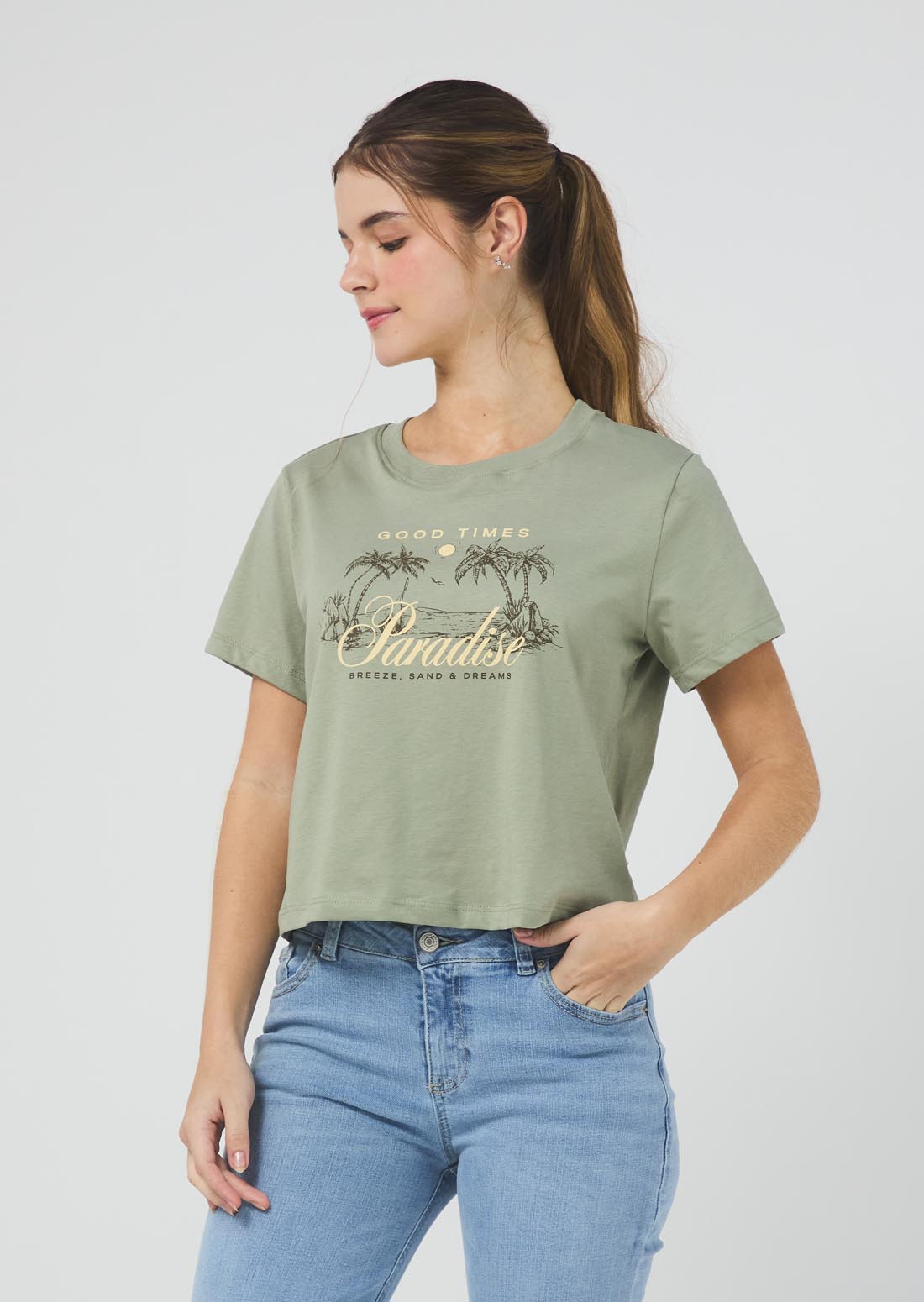 Camiseta pistacho estampada en frente para jóvenes