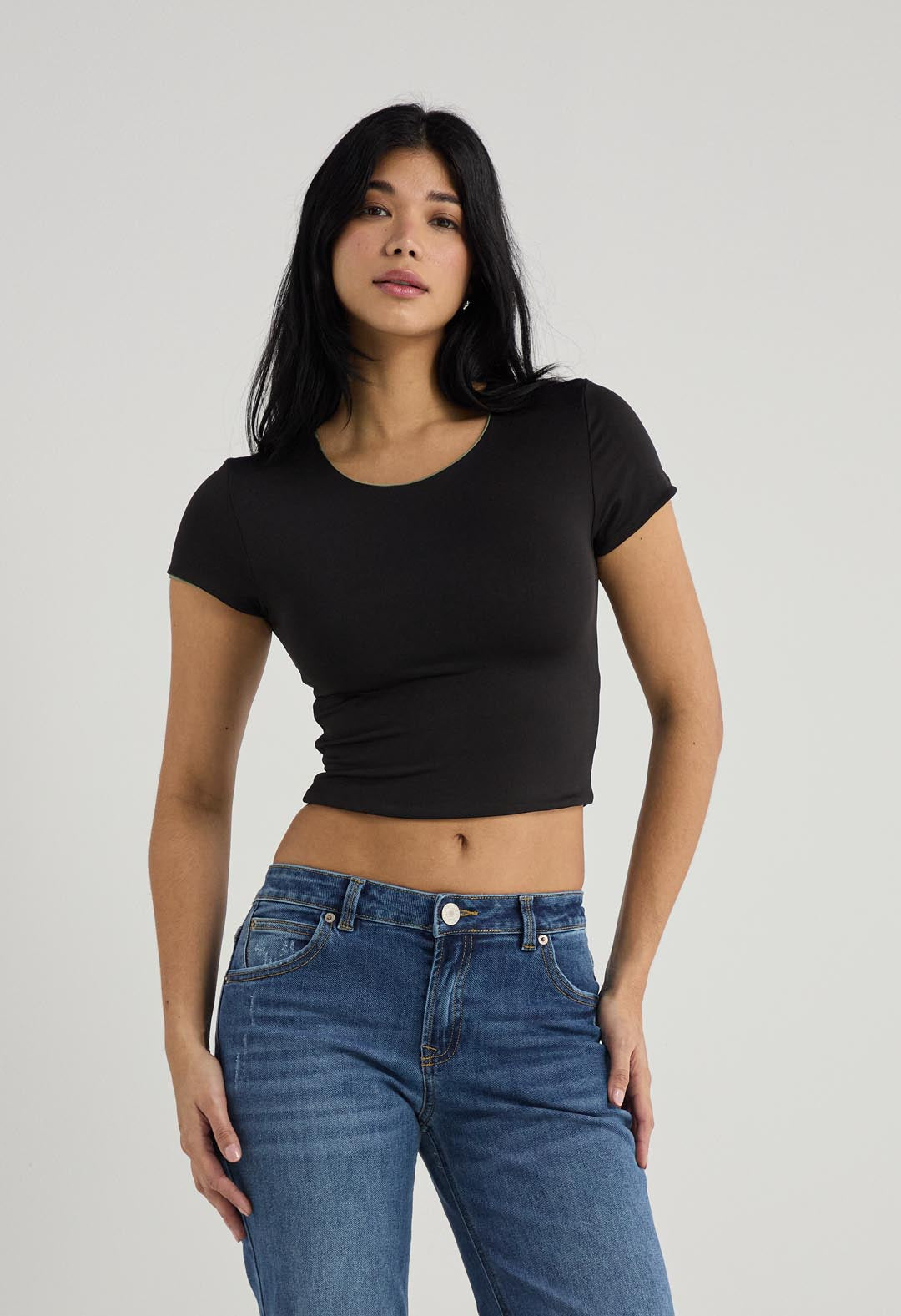 Camiseta negro doble faz para mujer