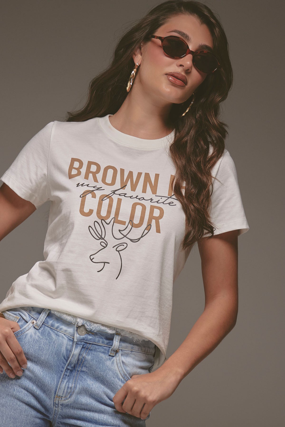 Camiseta marfil estampada para muje