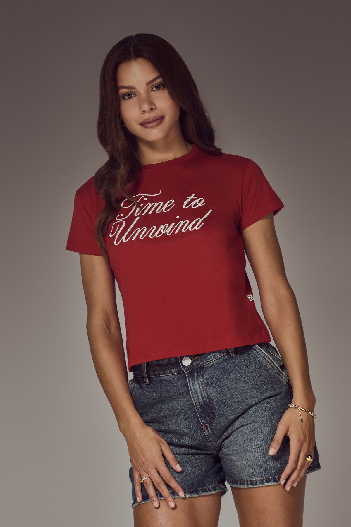 Camiseta roja estampada para mujer