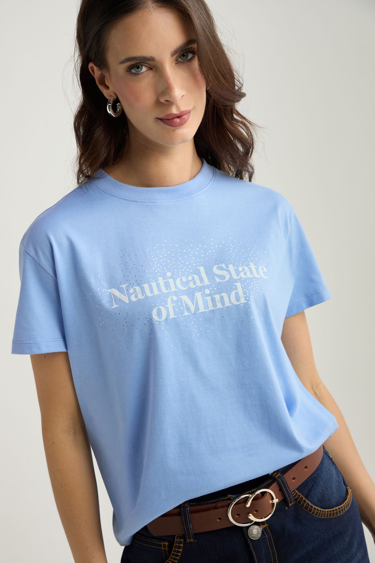 Camiseta azul claro estampada para mujer