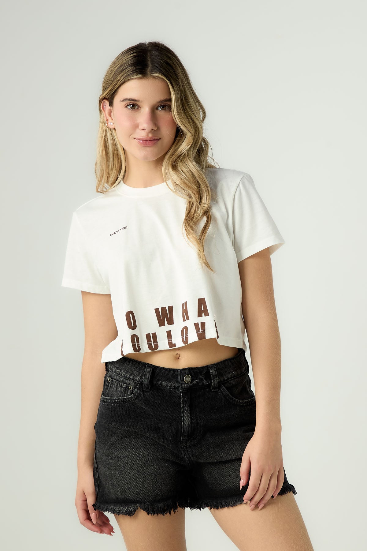 Camiseta marfil estampada en frente para jóvenes