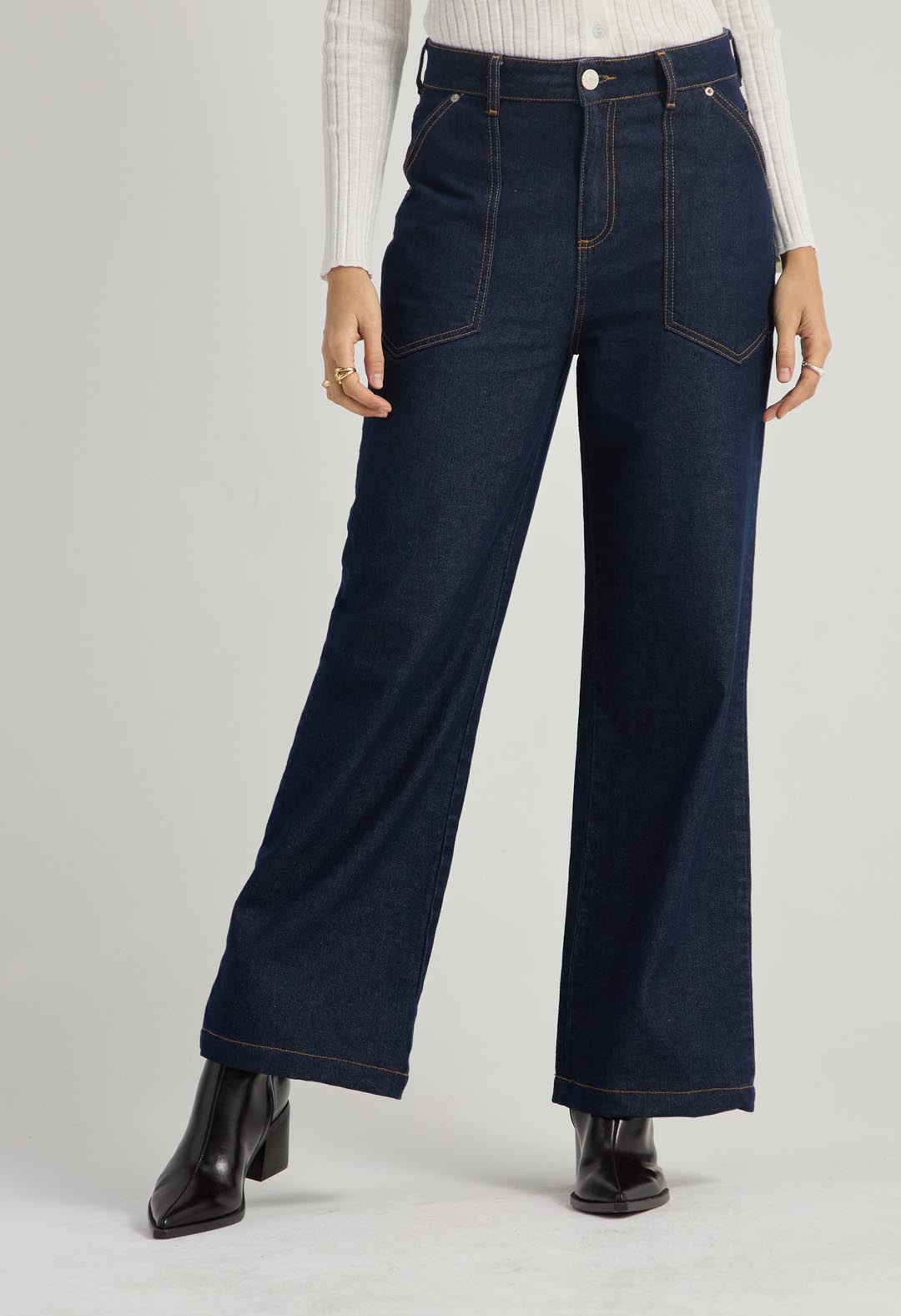 Jean cargo oscuro fondo entero para mujer