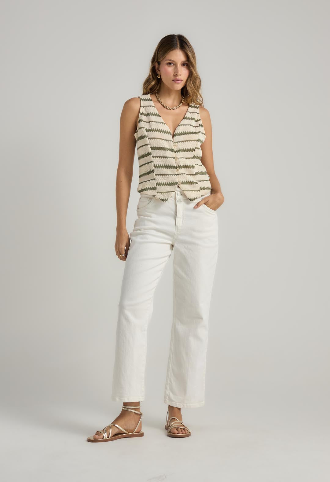 Chaleco verde tela efecto tejido para mujer