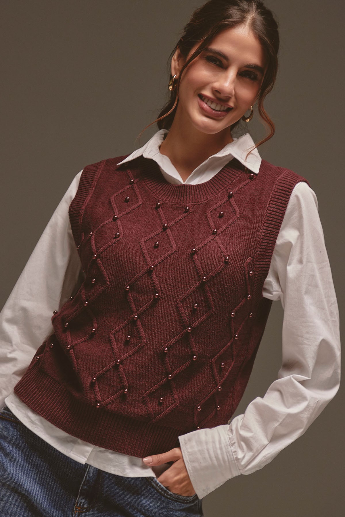 Chaleco color vino tinto tejido para mujer