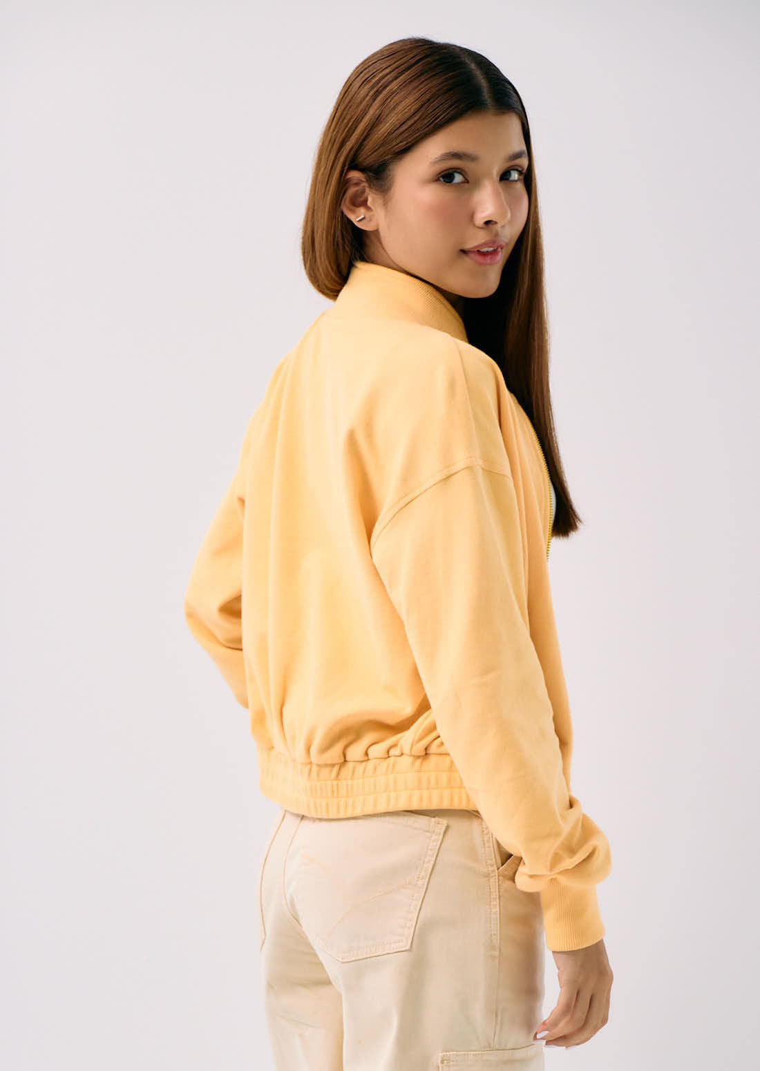 Chaqueta amarillo pastel recogido en pretina para jóvenes