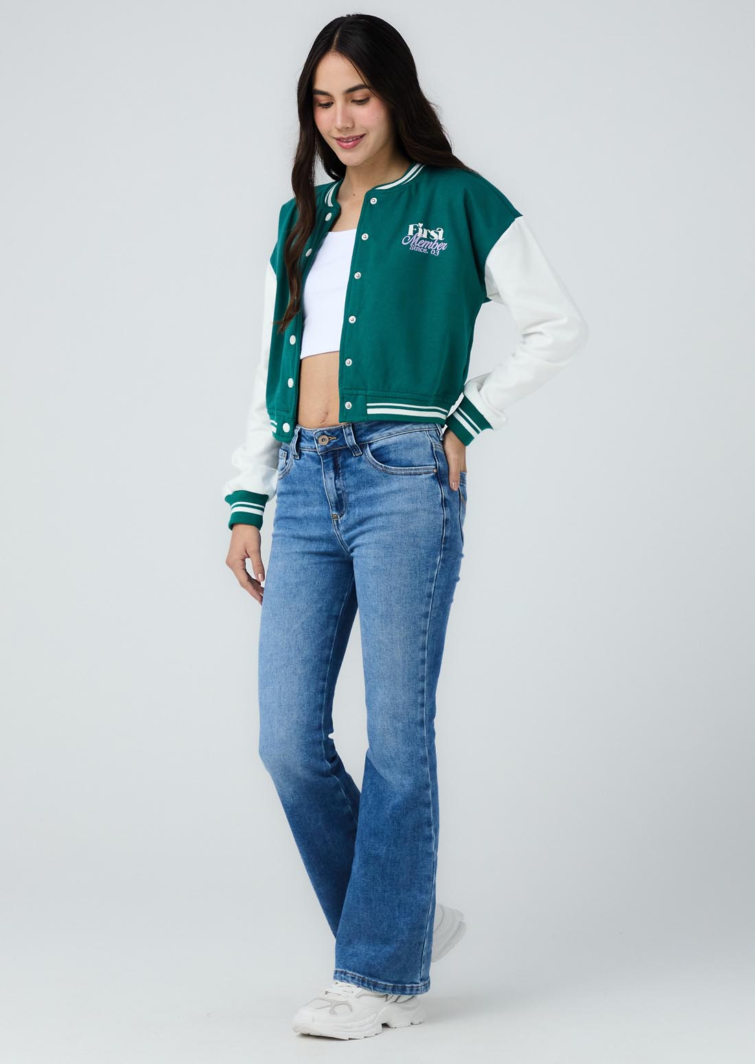 Chaqueta verde botella con rectilíneo para adolescentes