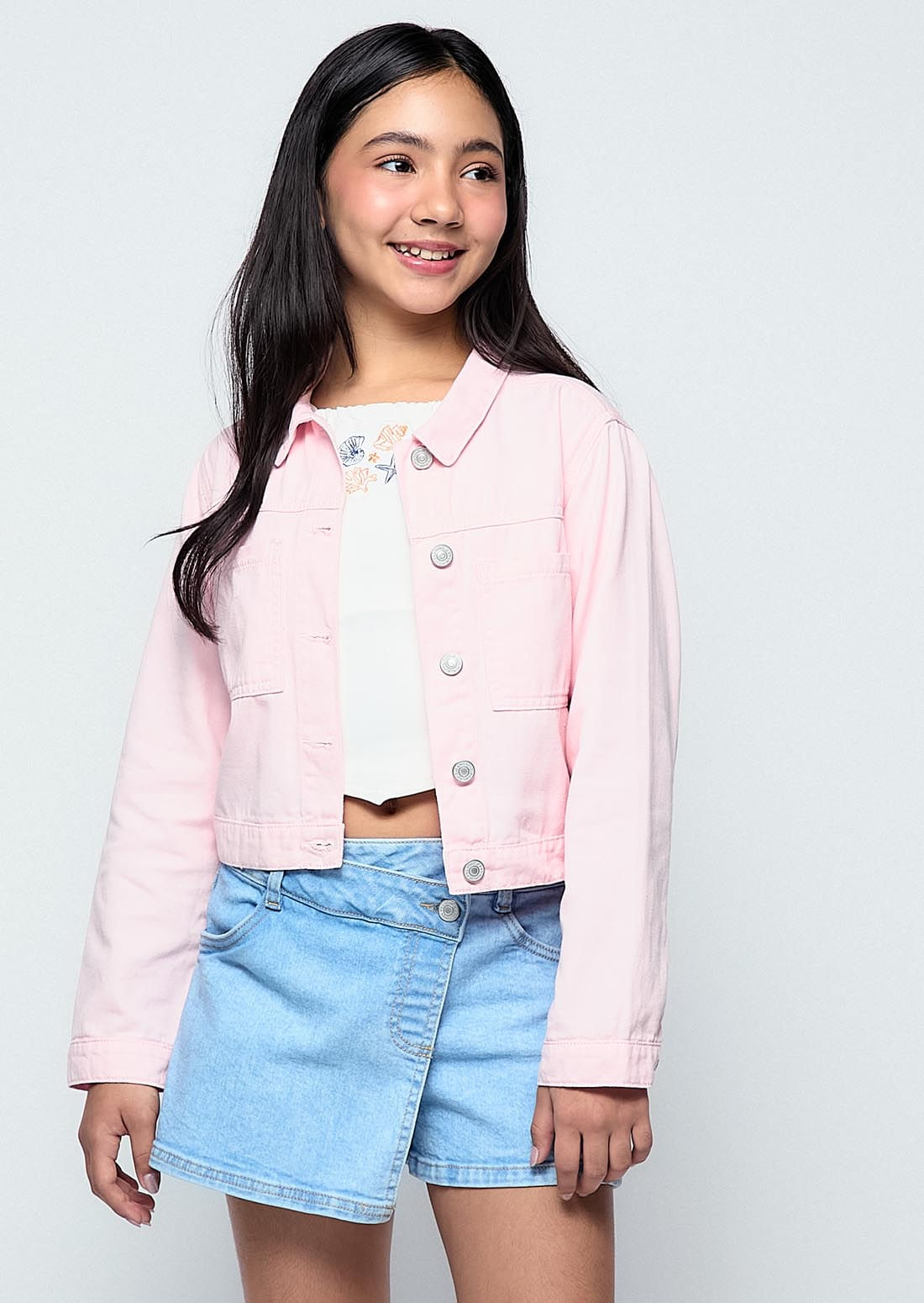 Chaqueta rosa pastel fondo entero para niñas