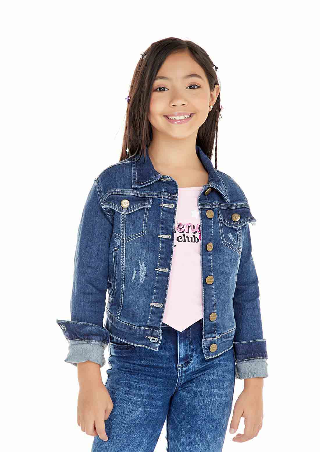 Chaqueta lavado medio en denim para niñas