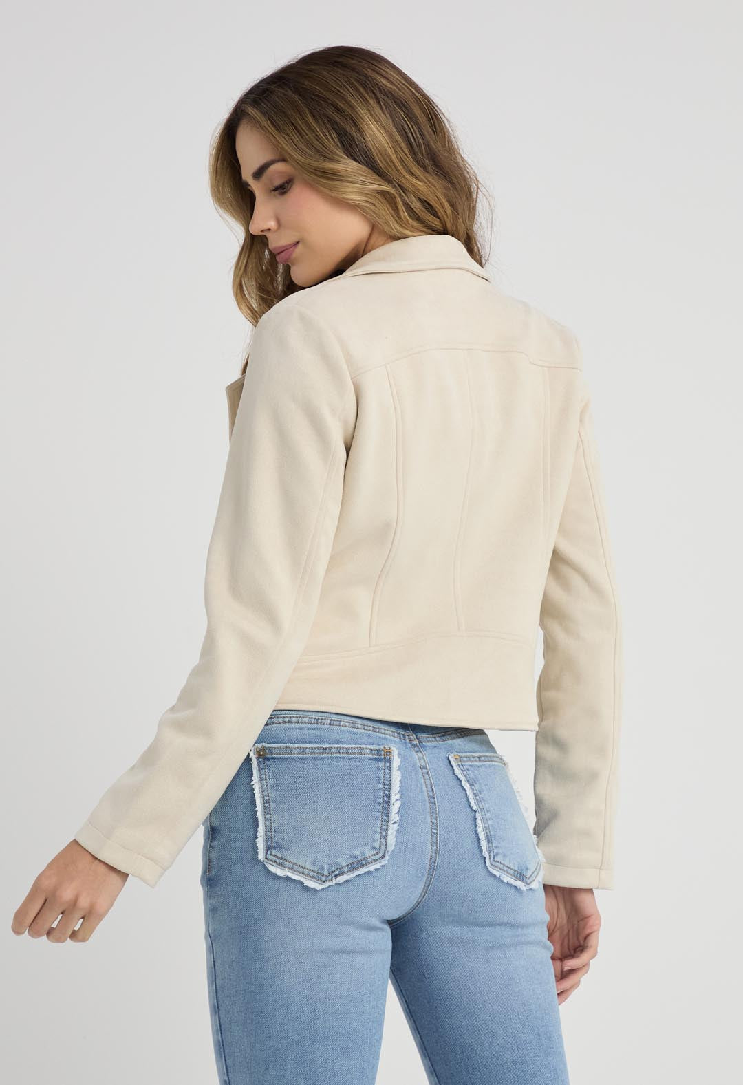 Chaqueta arena tipo biker para mujer