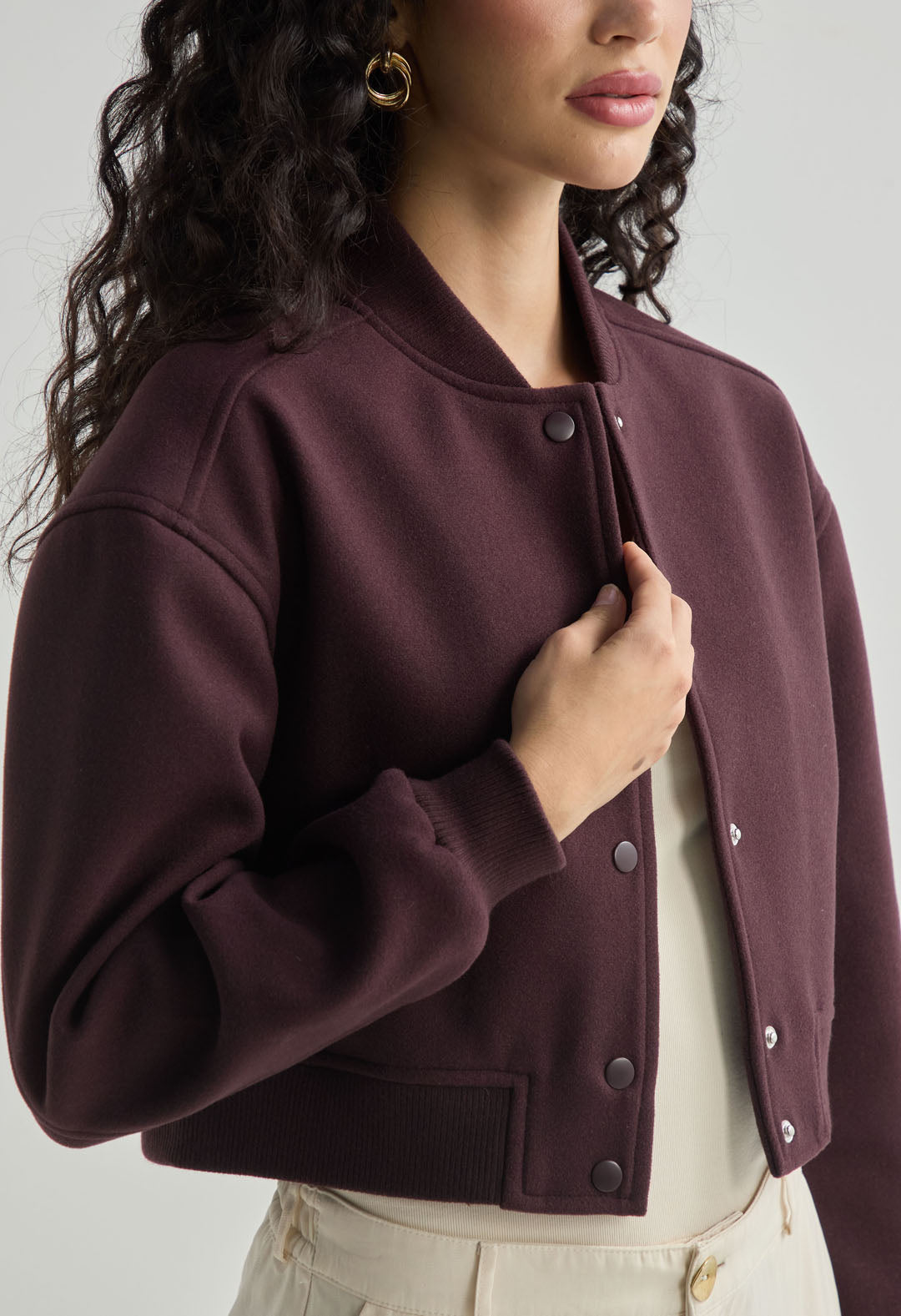 Chaqueta vino con puño en rib para mujer