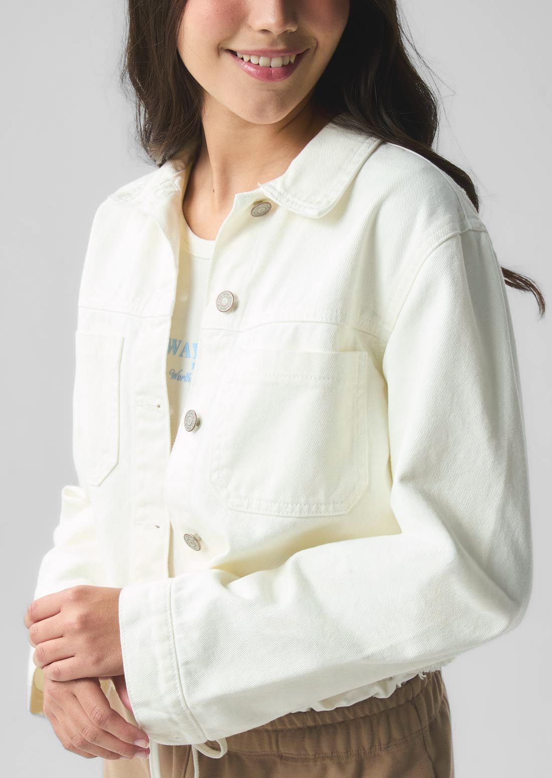 Chaqueta marfil con cuello sport para jóvenes