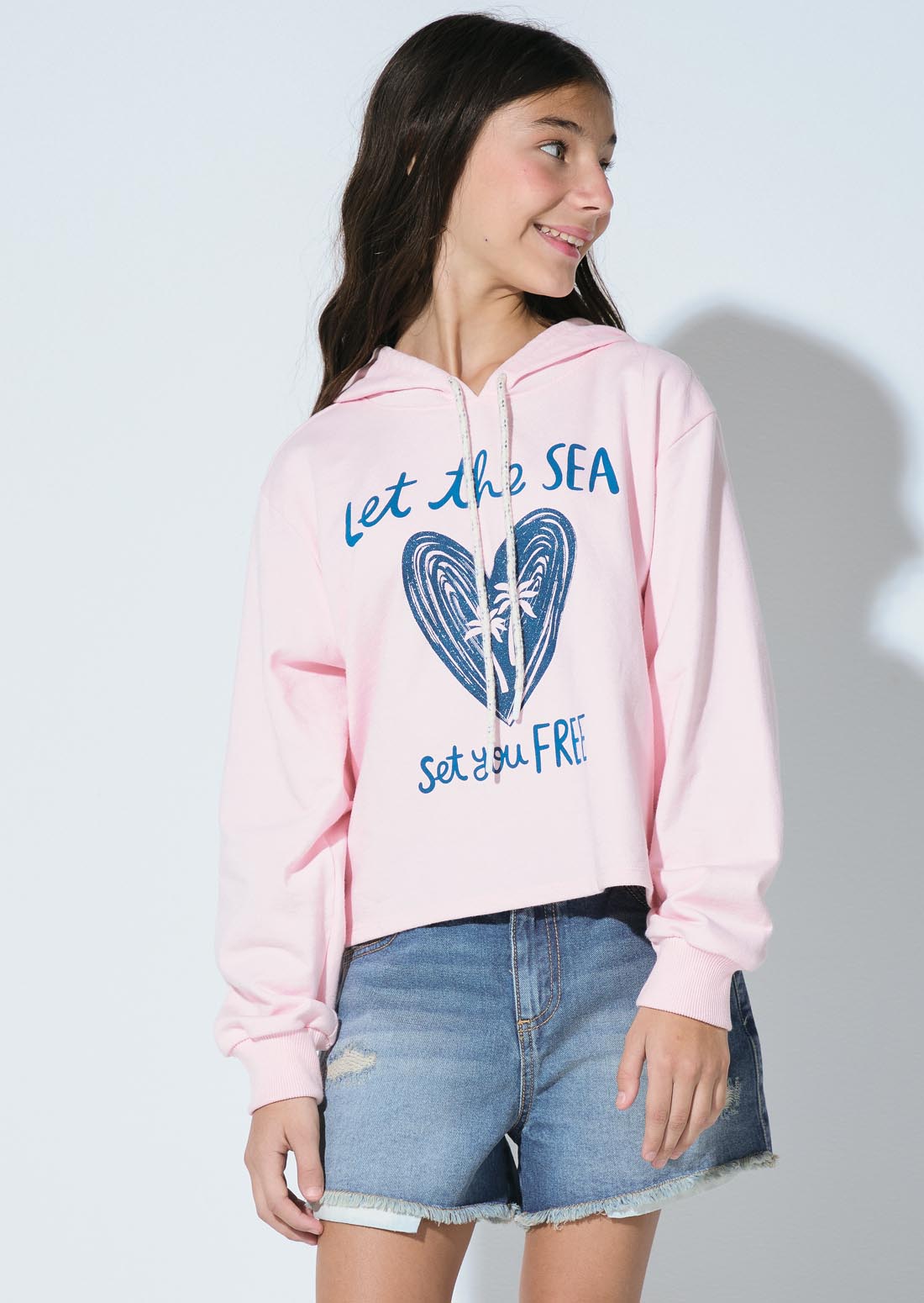 Chompa rosa pastel frente estampado para niñas