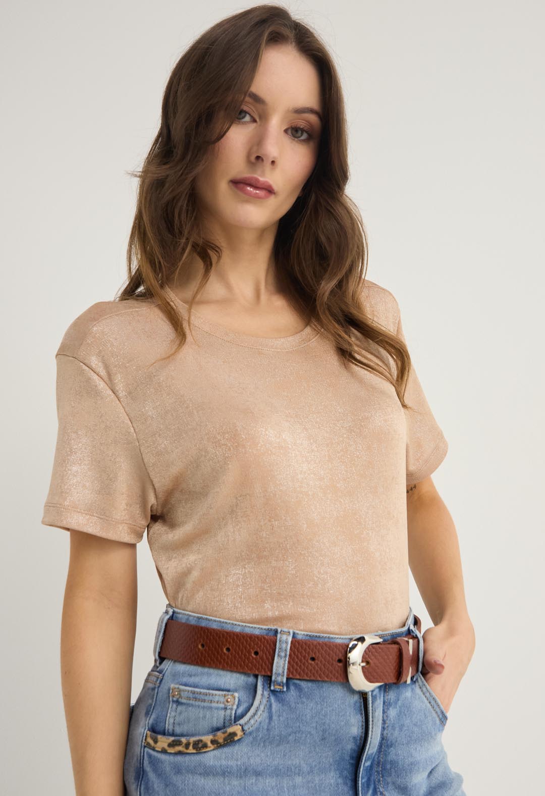 Cinturón miel con hebilla gruesa