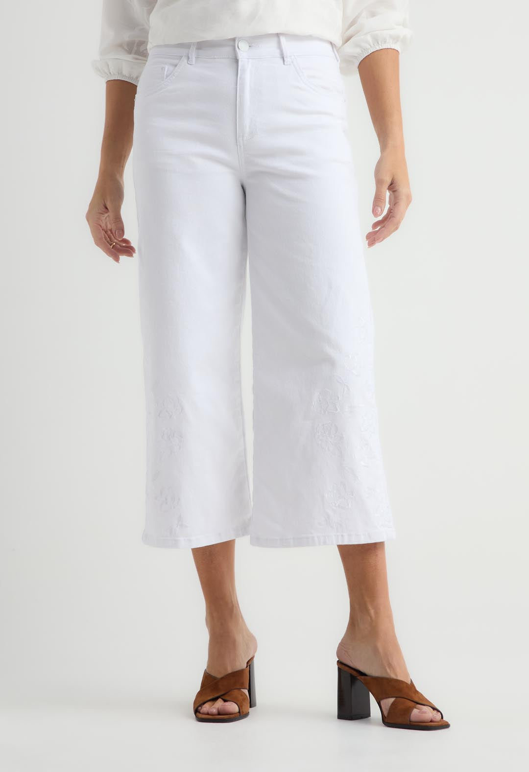 Pantalón culotte blanco con estampación de flores para mujer