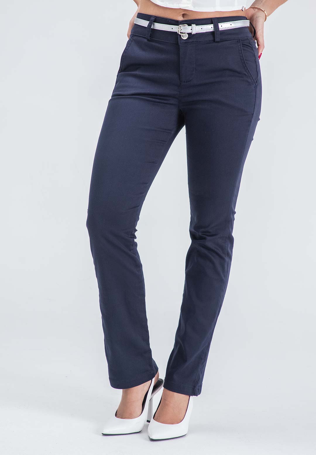 Pantalón ejecutivo azul navy tiro alto para mujeres