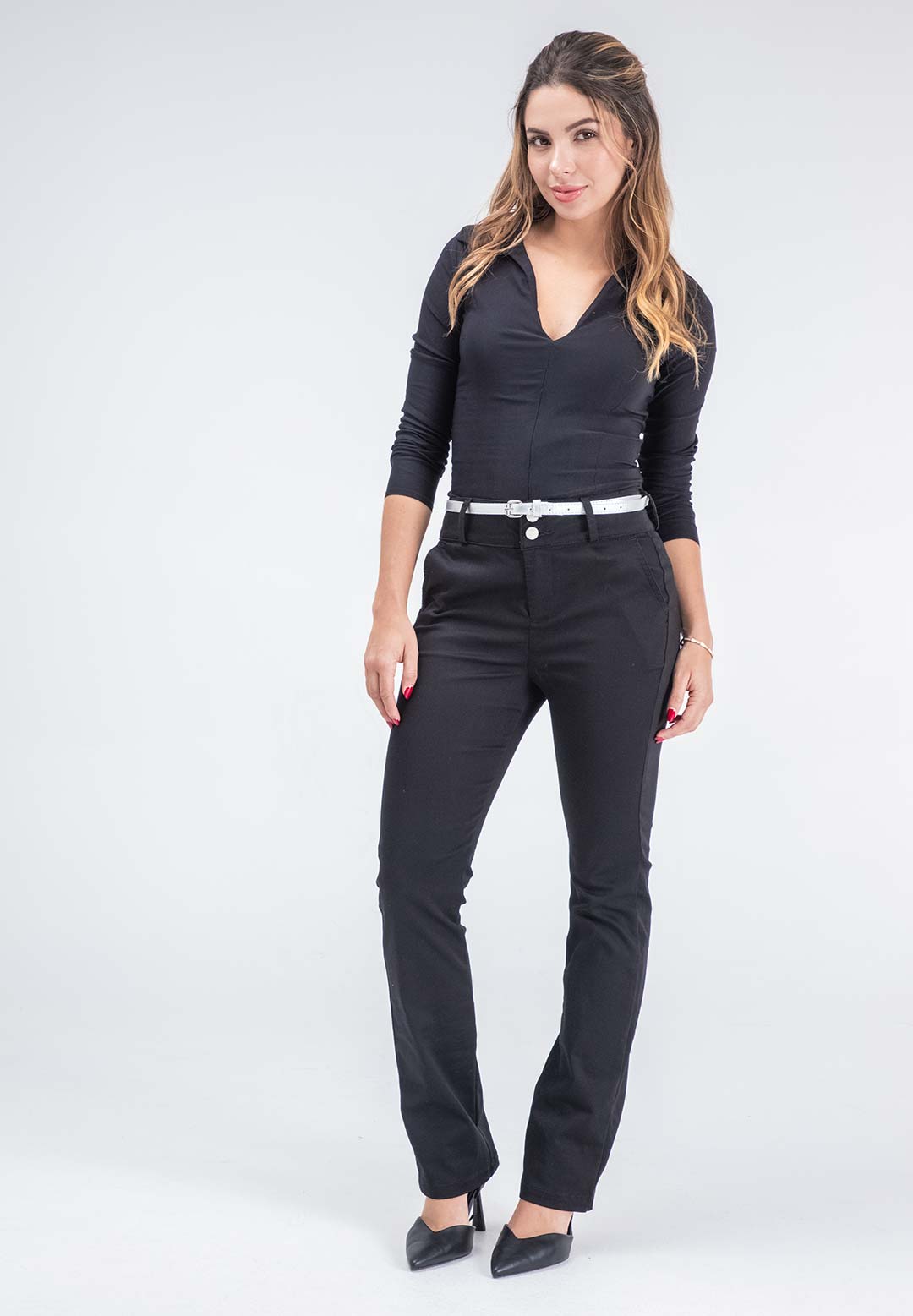 Pantalón ejecutivo negro tiro alto para mujeres