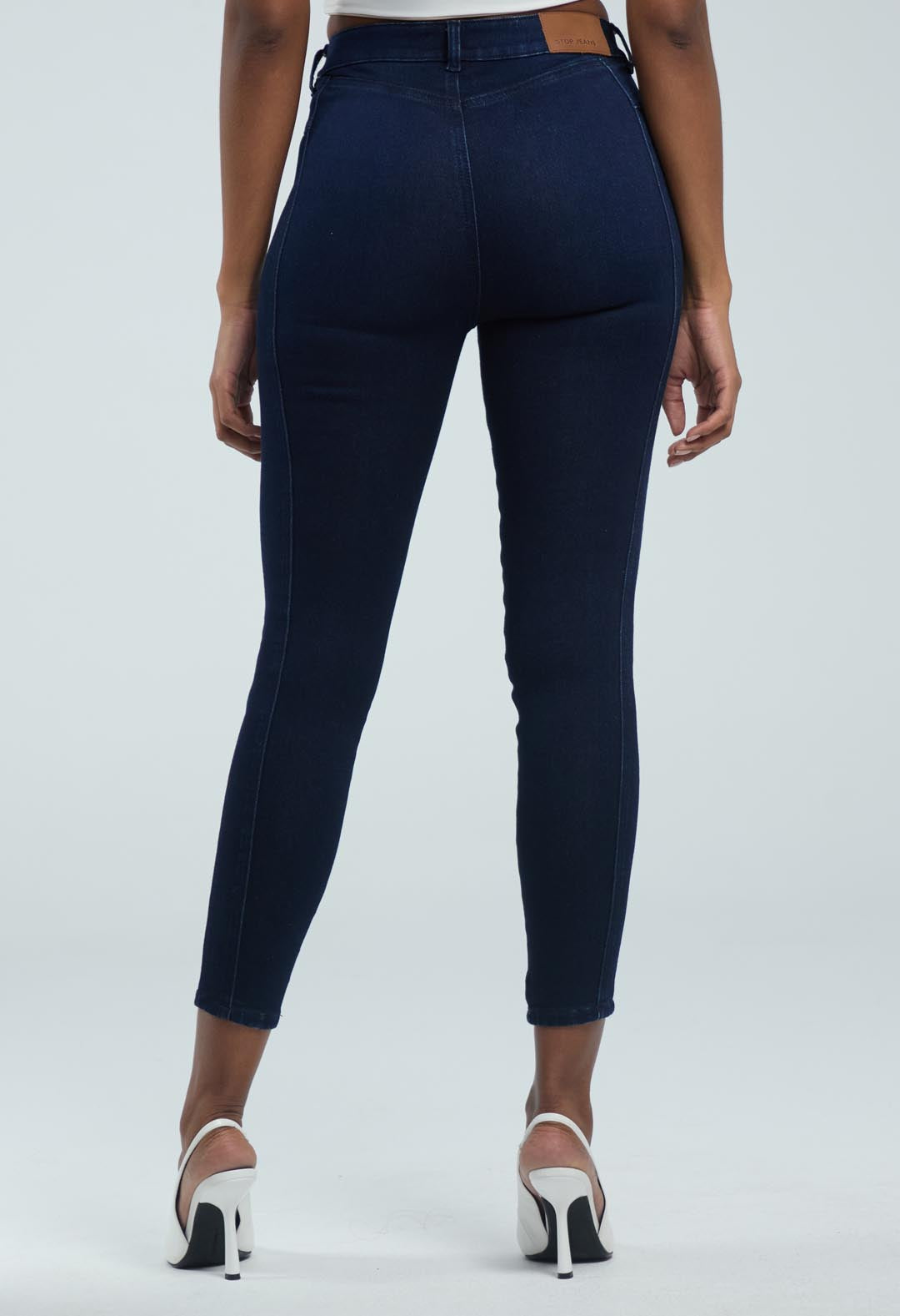 Jean elastik oscuro tiro alto para mujeres