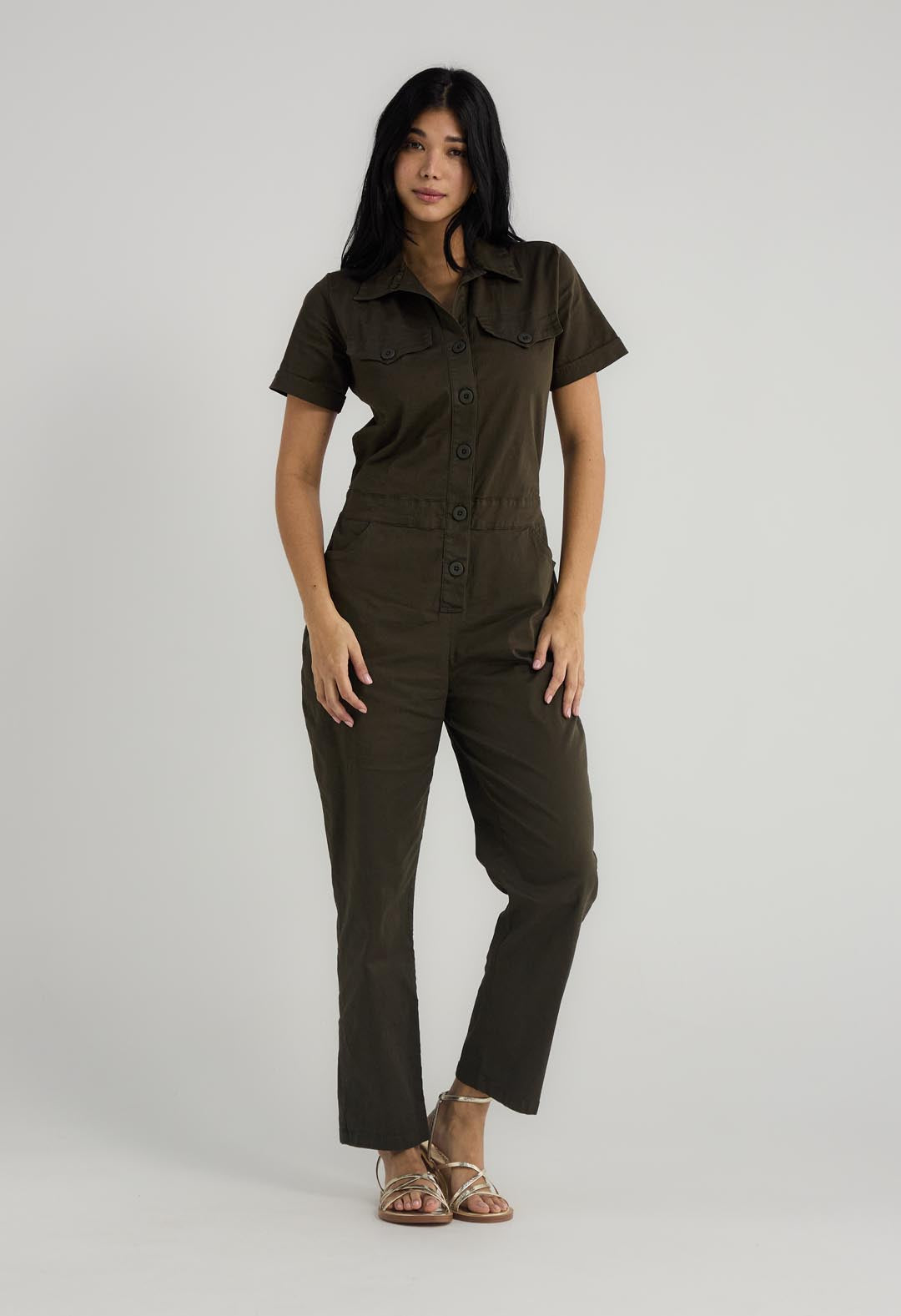 Enterizo largo verde militar fondo entero para mujer