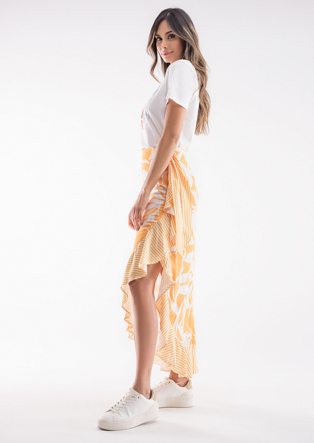 Falda larga mango estampada para mujeres