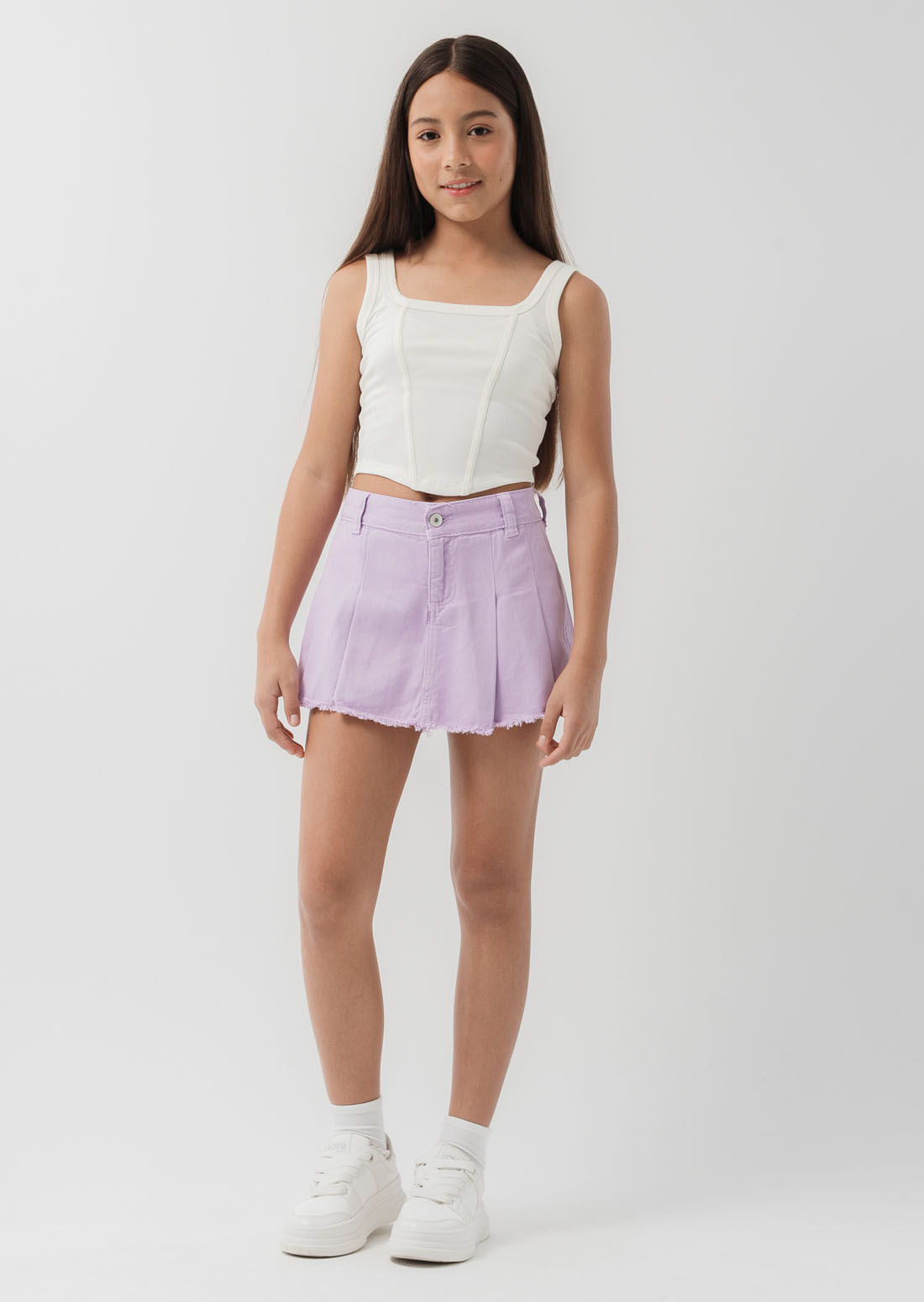 Falda short lila claro y tiro alto para niñas
