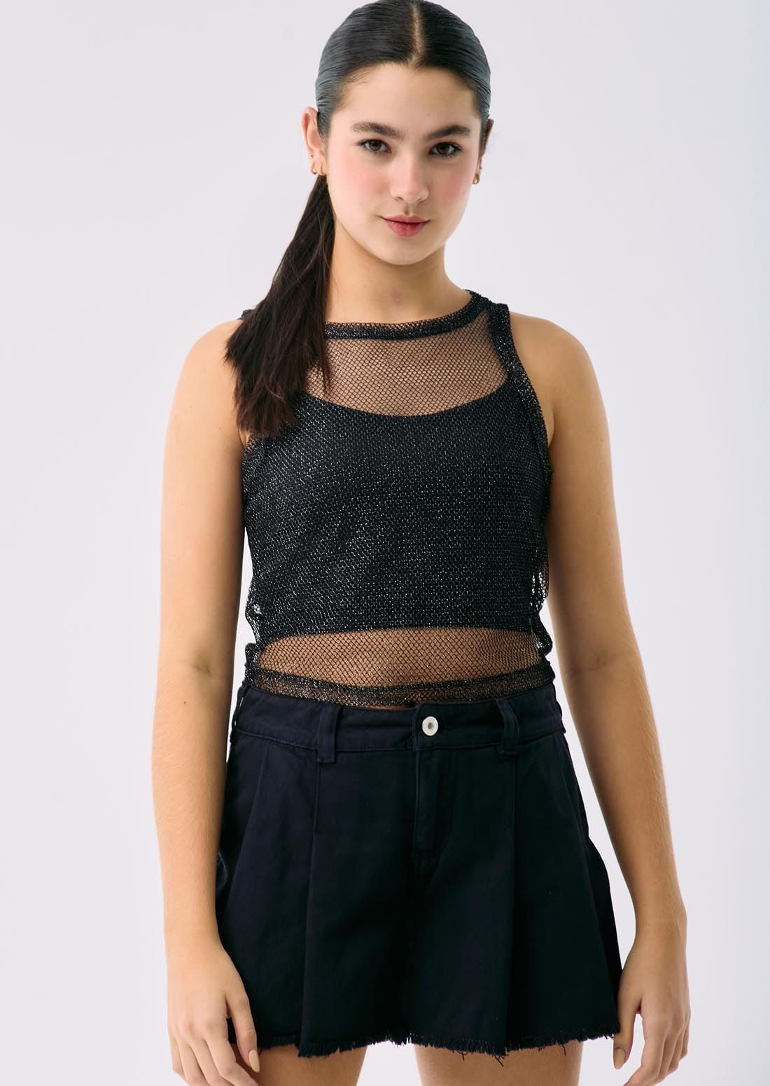Falda short negra en denim adolescentes