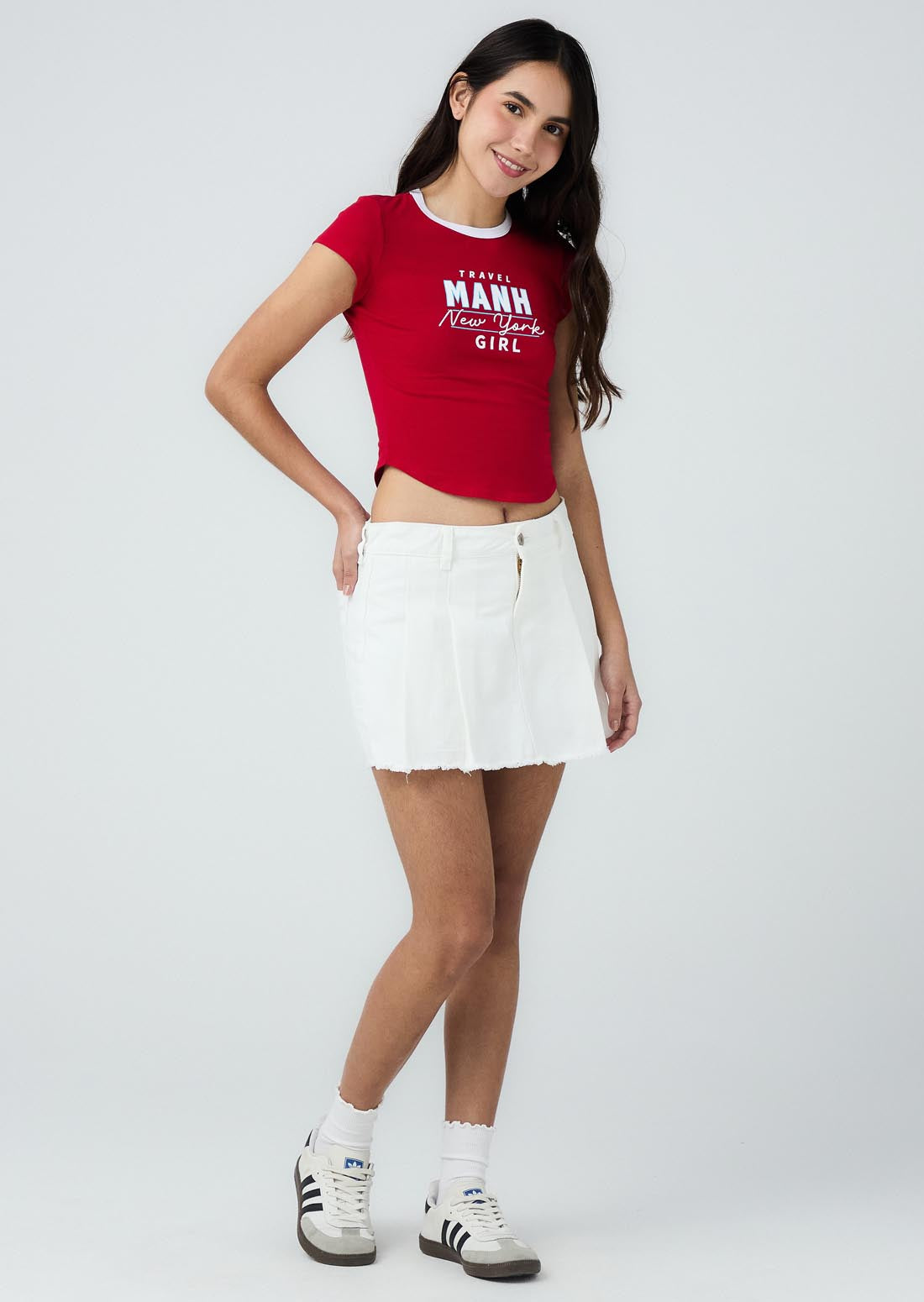 Falda short marfil tiro alto para adolescentes