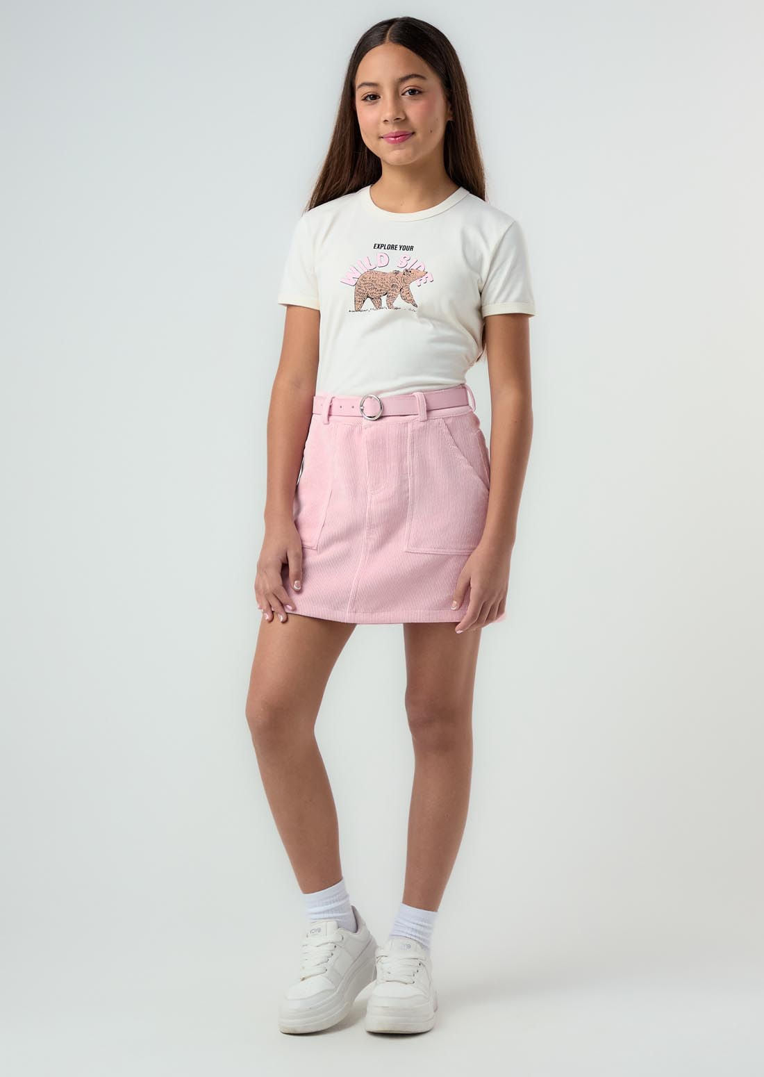 Falda rosa pastel en corduroy para jóvenes