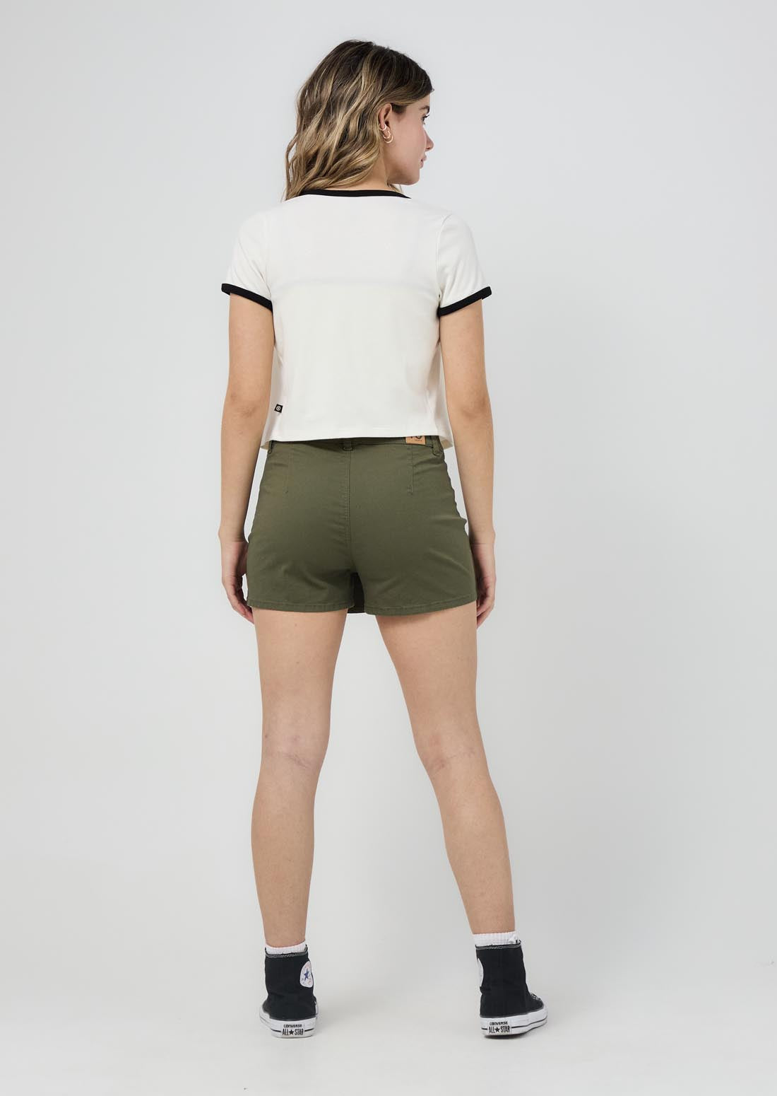 Falda short verde militar tiro medio para jóvenes