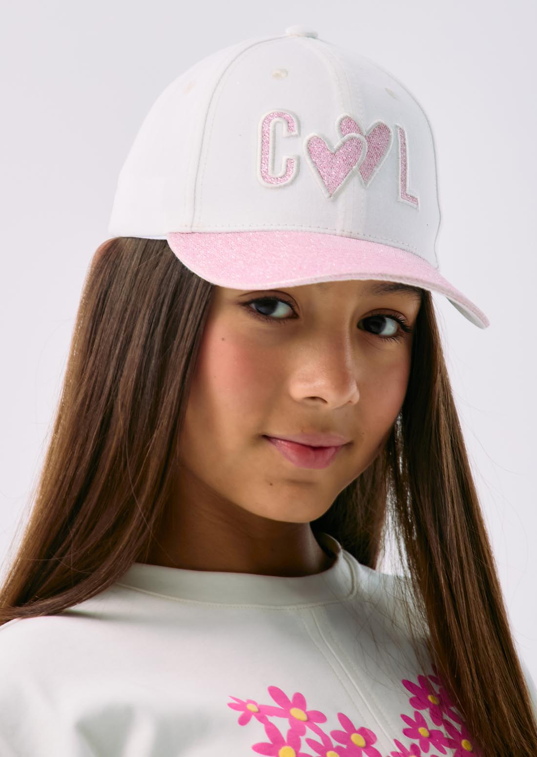 Gorra marfil con teja glitter para jóvenes