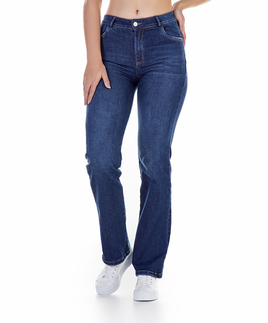 Jean vaquero oscuro tiro alto para mujeres